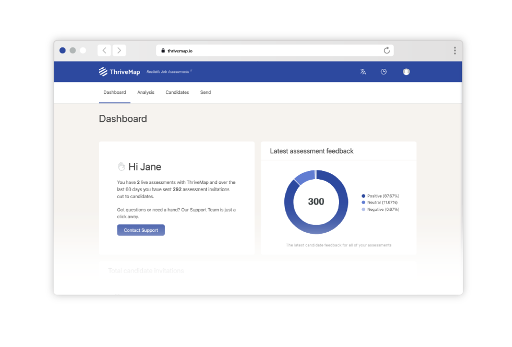 ThriveMap's pre-assessment candidate dashboard example