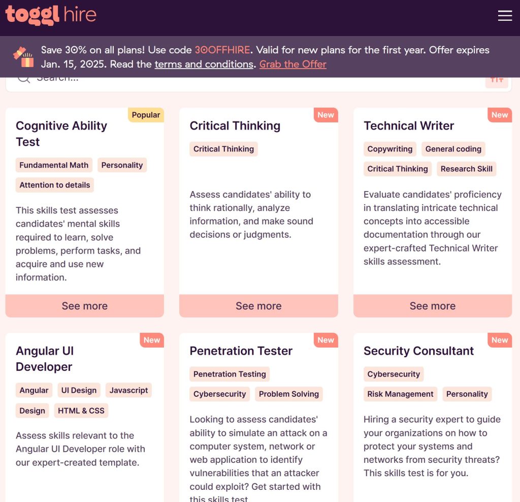 Toggl hire skills test template pre hire assessment